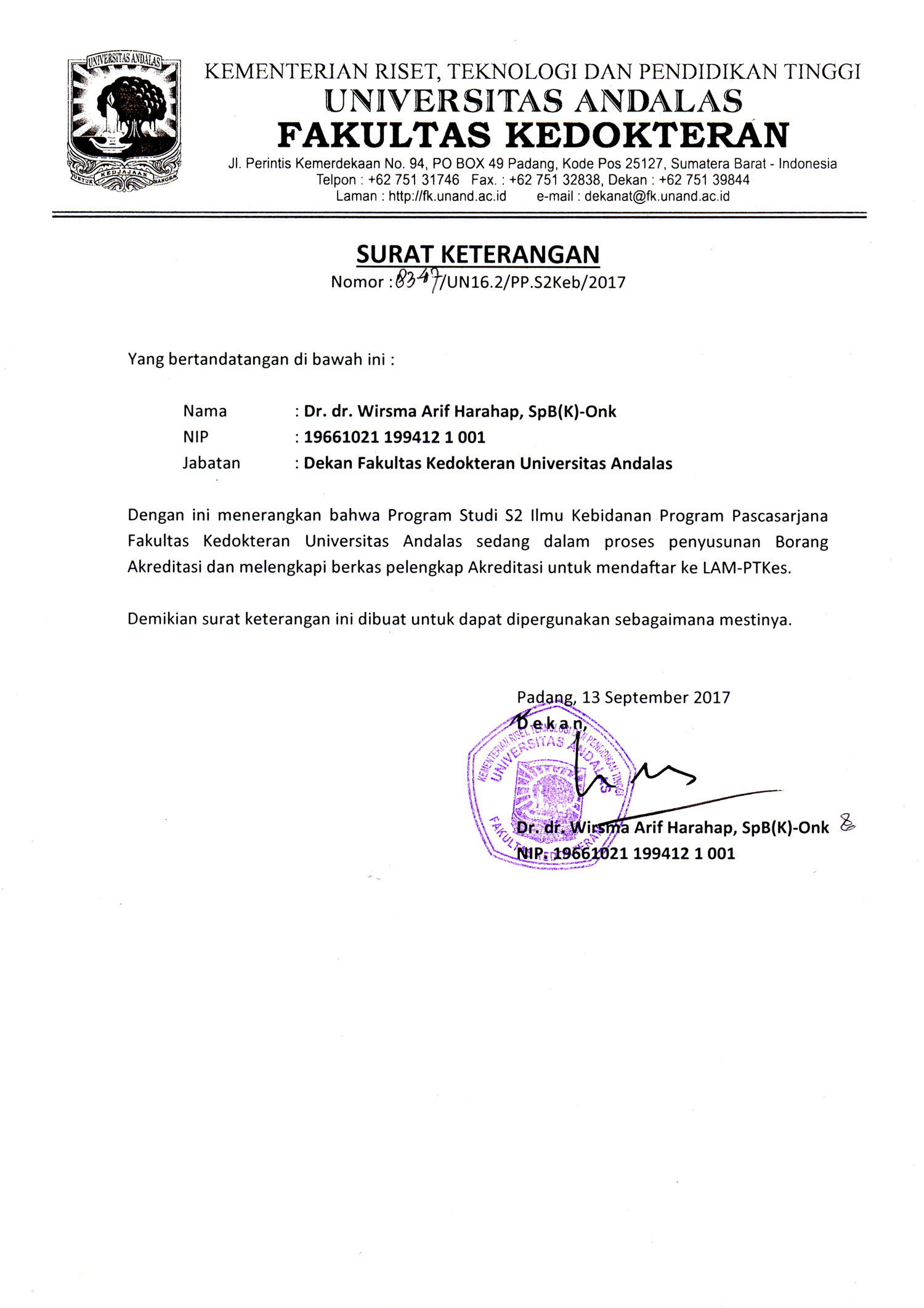 Surat Keterangan Proses Akreditasi Prodi S2 Ilmu Kebidanan Surat Keterangan Proses Akreditasi Prodi S2 Ilmu Kebidanan
